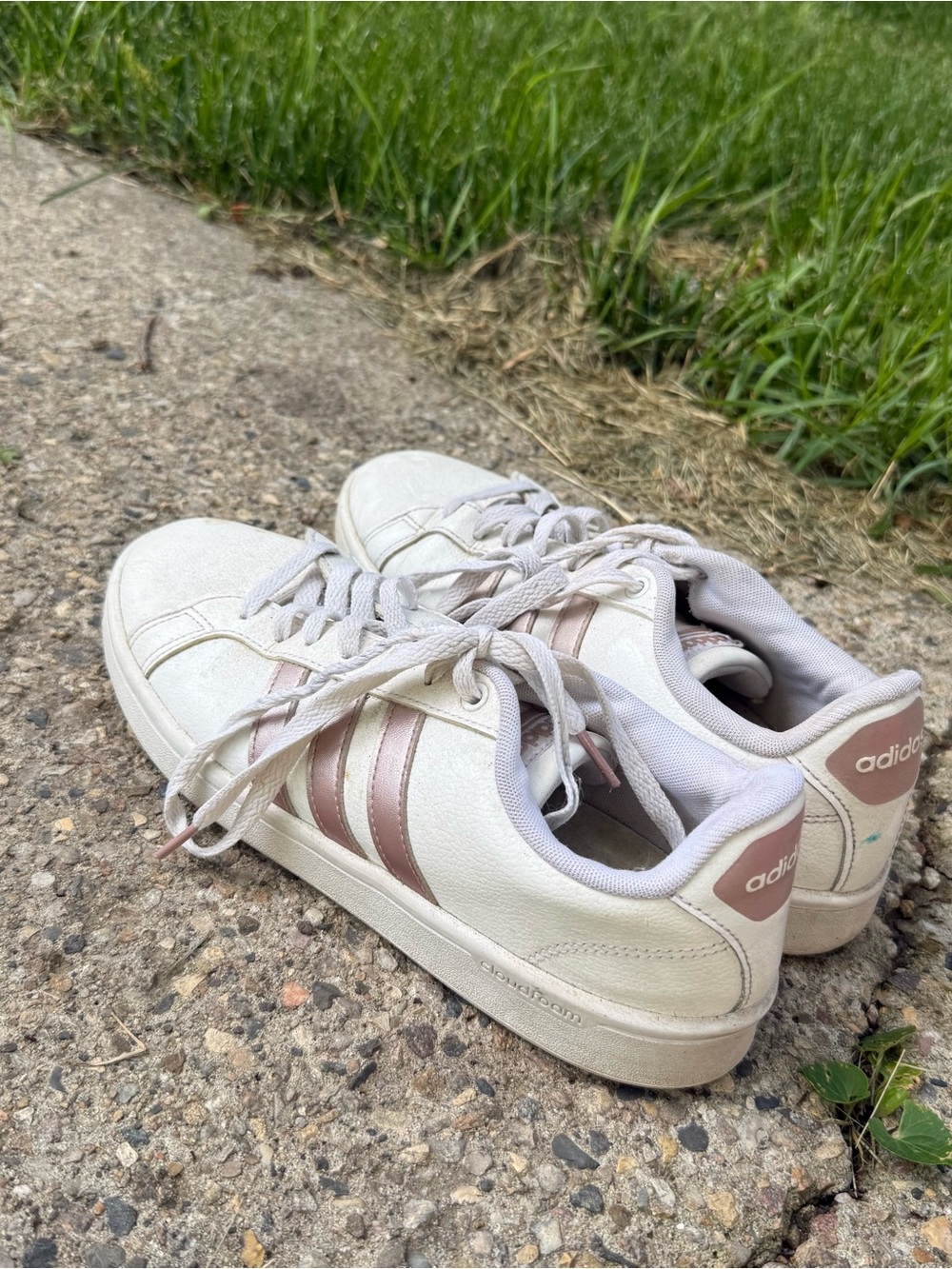 adidas White Sneakers with Light Pink Three-Stripes